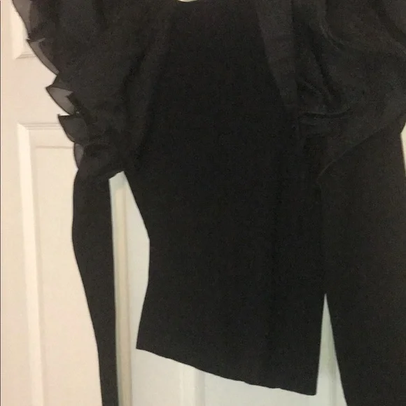 ZARA Limited Edition Black Dramatic Tulle Sleeve Floral Wrap Sweater Top - Picture 6 of 7